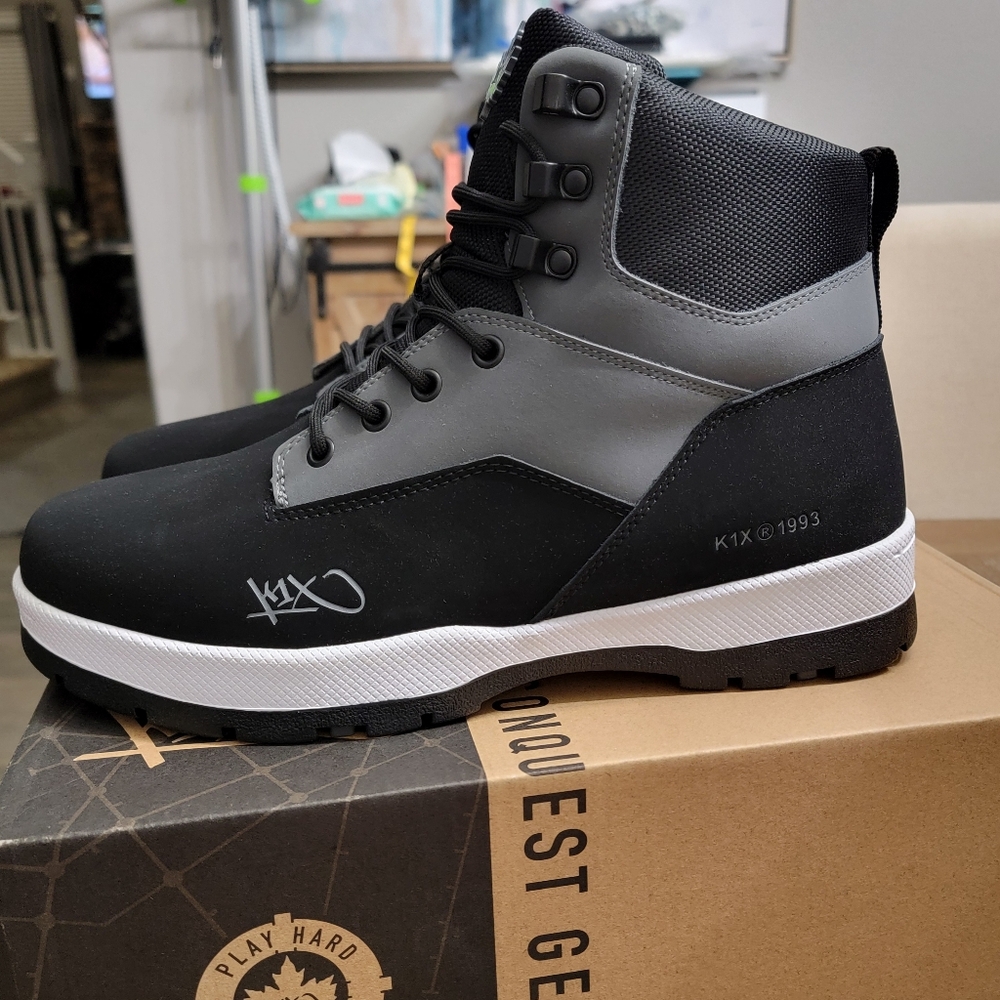 K1X H1ke plus Highs, boots, new in box, 10.5 men, grey, black, white